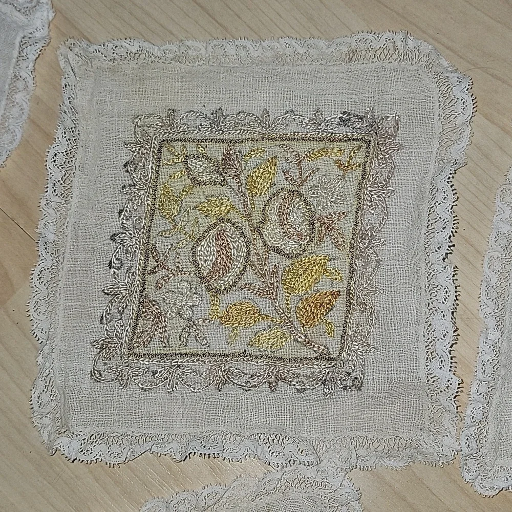 Syrian Aghabani Vintage Hand Embroidered Lace Coasters 9 Pieces